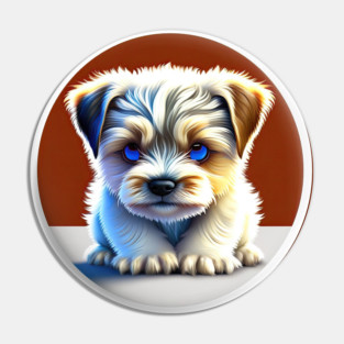 Cute Havanese Puppy Dog with White, Brown, and Black Markings Pin