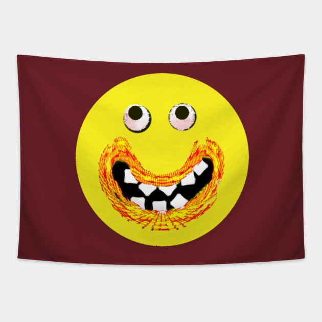 Goofy Smile Emoji Goofy Pixel Smilng Face - Emoji - Tapestry