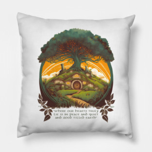 Round Doors under a Tree - Fantasy Pillow