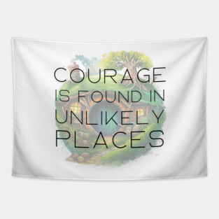 Courage is Found in Unlikely Places - Halfling Home - Round Doors - Fantasy Tapestry
