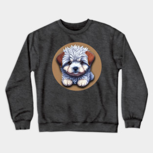 A Cute Cartoon Havanese Puppy Dog Relaxing Crewneck Sweatshirt