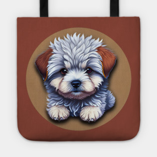 A Cute Cartoon Havanese Puppy Dog Relaxing Tote
