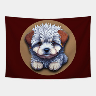 A Cute Cartoon Havanese Puppy Dog Relaxing Tapestry