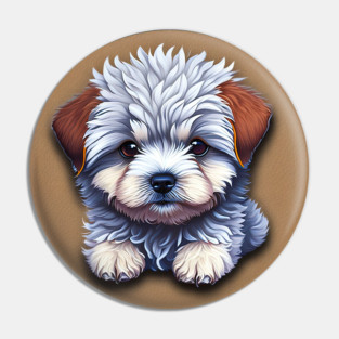A Cute Cartoon Havanese Puppy Dog Relaxing Pin