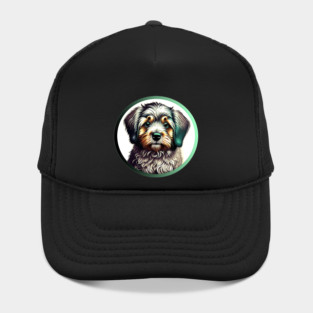 A Brown & White Havanese Dog in a Green Highlight Hat