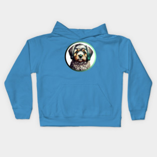 A Brown & White Havanese Dog in a Green Highlight Kids Hoodie