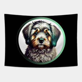 A Brown & White Havanese Dog in a Green Highlight Tapestry