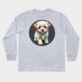 A White Havanese Puppy Dog with Cream & Light Brown Highlight Markings Kids Long Sleeve T-Shirt