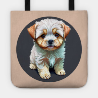 A White Havanese Puppy Dog with Cream & Light Brown Highlight Markings Tote