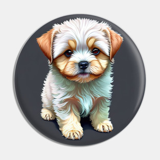 A White Havanese Puppy Dog with Cream & Light Brown Highlight Markings Pin