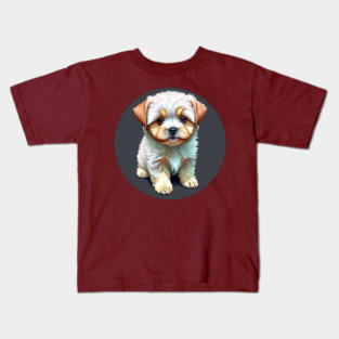 A White Havanese Puppy Dog with Cream & Light Brown Highlight Markings Kids T-Shirt