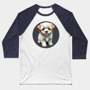 A White Havanese Puppy Dog with Cream & Light Brown Highlight Markings Baseball T-Shirt