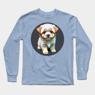 A White Havanese Puppy Dog with Cream & Light Brown Highlight Markings Long Sleeve T-Shirt