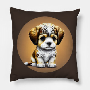 Havanese Puppy Dog with a Brown Fur Coat and White Markings Pillow
