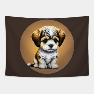 Havanese Puppy Dog with a Brown Fur Coat and White Markings Tapestry