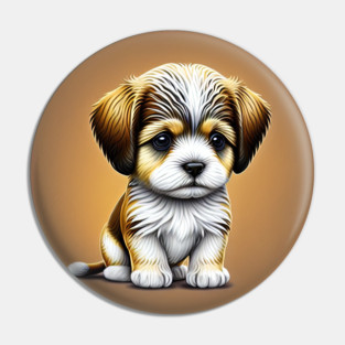 Havanese Puppy Dog with a Brown Fur Coat and White Markings Pin