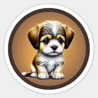 Havanese Puppy Dog with a Brown Fur Coat and White Markings Sticker