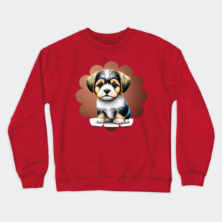 Havanese Puppy Dog in Black, Brown & White Fur Coat Markings Crewneck Sweatshirt