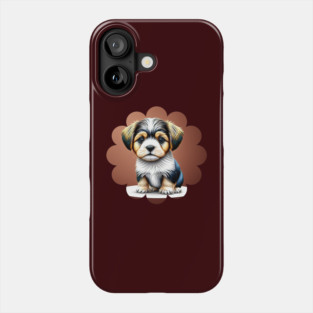 Havanese Puppy Dog in Black, Brown & White Fur Coat Markings Phone Case