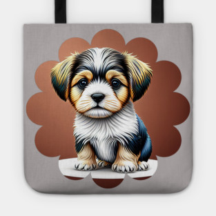Havanese Puppy Dog in Black, Brown & White Fur Coat Markings Tote