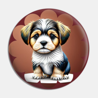 Havanese Puppy Dog in Black, Brown & White Fur Coat Markings Pin