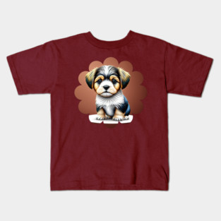Havanese Puppy Dog in Black, Brown & White Fur Coat Markings Kids T-Shirt