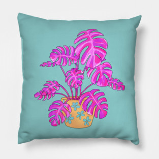Funky Pink Monstera Pillow