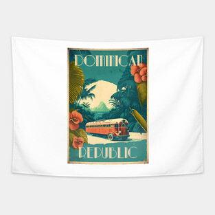 Dominican Republic Vintage Travel Art Poster Tapestry