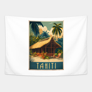 Tahiti French Polynesia Vintage Travel Art Poster Tapestry