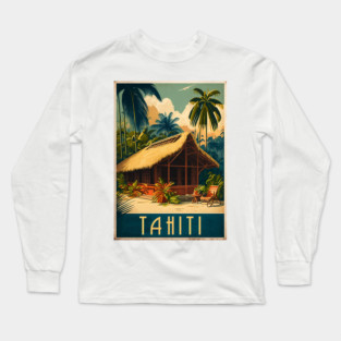 Tahiti French Polynesia Vintage Travel Art Poster Long Sleeve T-Shirt