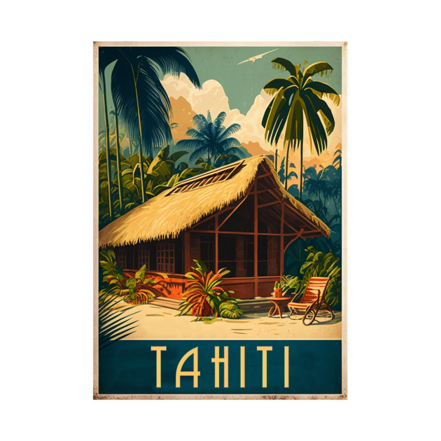 Tahiti French Polynesia Vintage Travel Art Poster by OldTravelArt