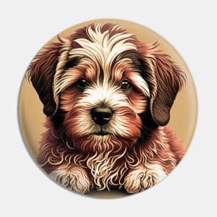 A Redish Brown Havanese Dog Cartoon Pin