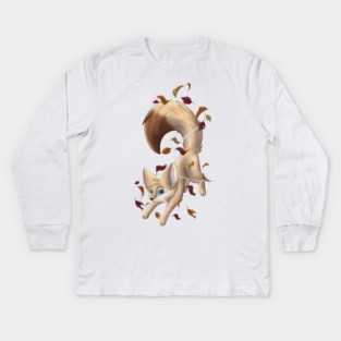 Autumn leaves fennec fox Kids Long Sleeve T-Shirt