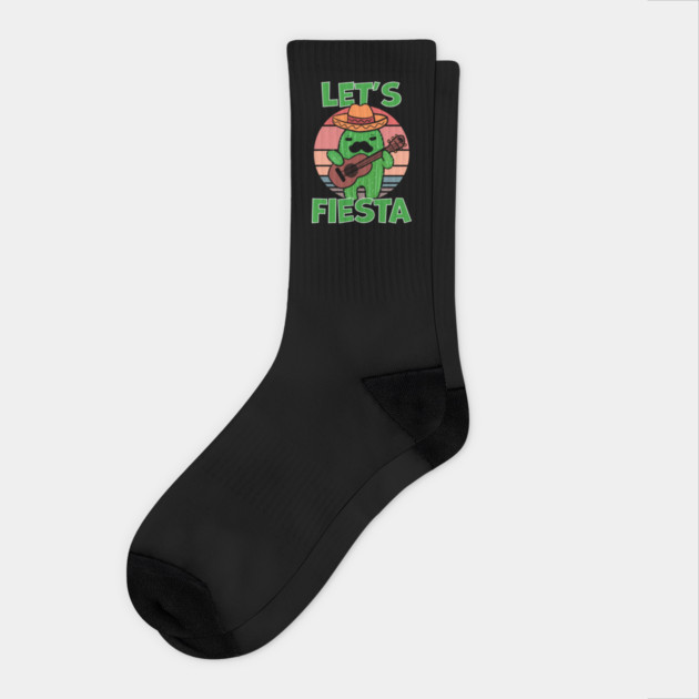 Let's Fiesta Mexican Cactus Playing Guitar Socks by belownormal