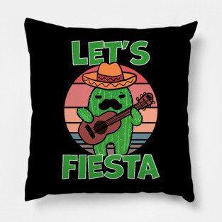 Let's Fiesta Mexican Cactus Playing Guitar Pillow