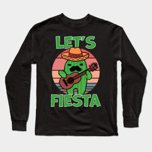 Let's Fiesta Mexican Cactus Playing Guitar Long Sleeve T-Shirt