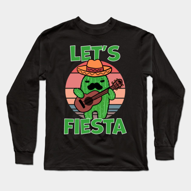 Let's Fiesta Mexican Cactus Playing Guitar Long Sleeve T-Shirt by belownormal