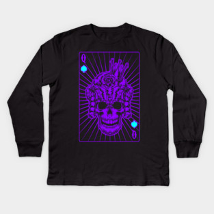 Queen of Spades Purple Skull Kids Long Sleeve T-Shirt