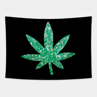 Glittery Green Weed Leaf Tapestry