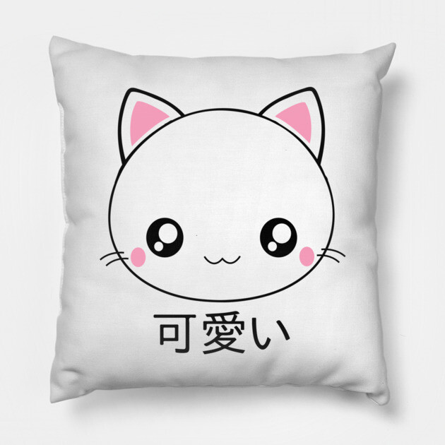 Cute Kawaii Cat Face Japanese Anime Kawaii Pillow TeePublic