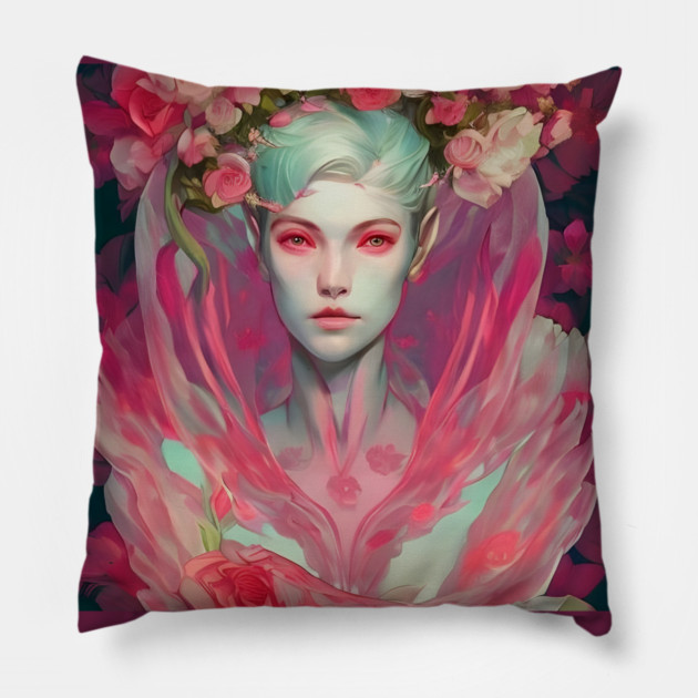 angel flower manga Pillow by animegirlnft