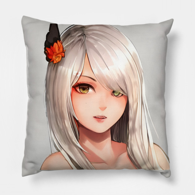 white hair anime art Pillow by animegirlnft