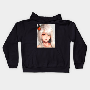 white hair anime art Kids Hoodie