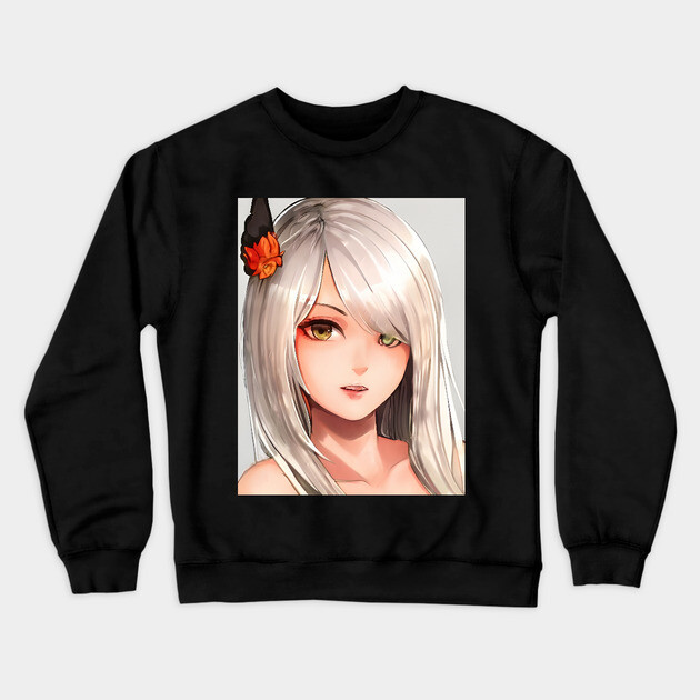 white hair anime art Crewneck Sweatshirt by animegirlnft