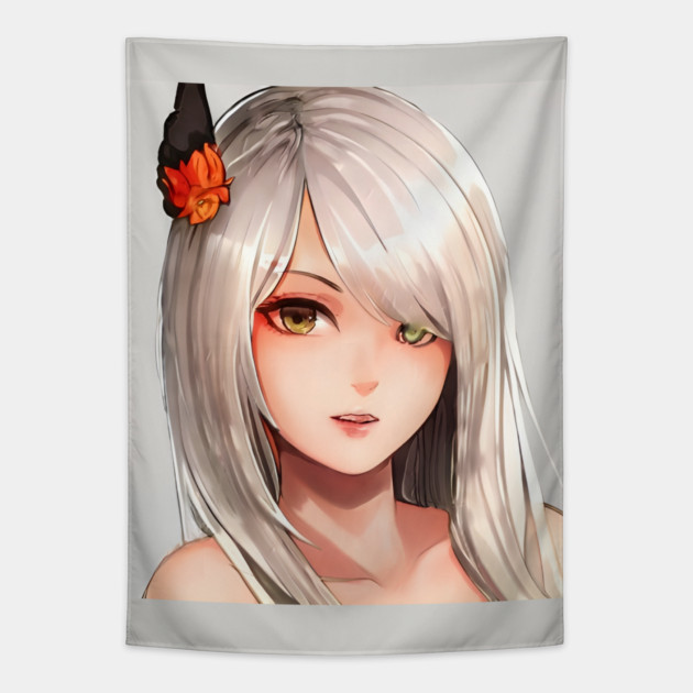 white hair anime art Tapestry by animegirlnft