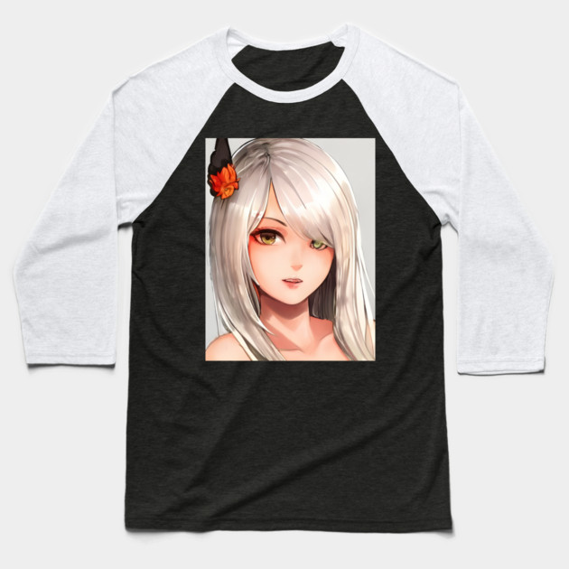 white hair anime art Baseball T-Shirt by animegirlnft