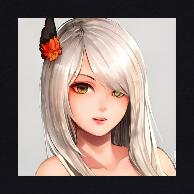 white hair anime art by animegirlnft