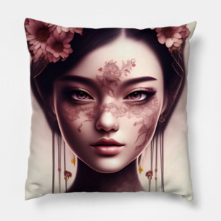 anime flower manga girl Pillow