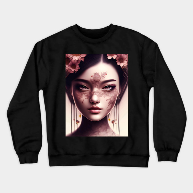 anime flower manga girl Crewneck Sweatshirt by animegirlnft