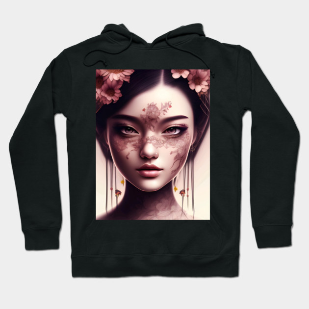 anime flower manga girl Hoodie by animegirlnft